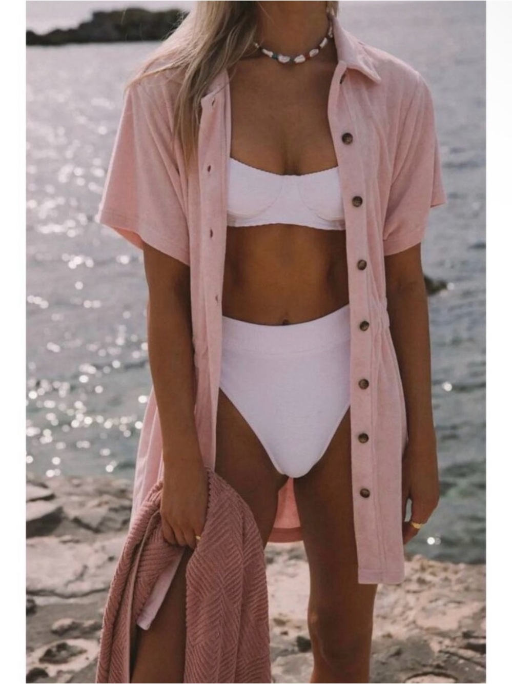 Araminta James Pink Terry Cloth Swim Cover Up Dress Coquette Beach Boho S